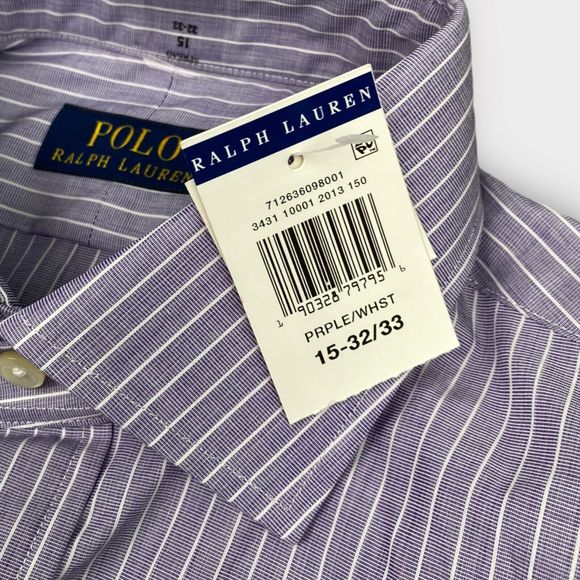 $168 Polo Ralph Lauren Men's 15 32/33 Striped Button Up Long Sleeve Shirt Purple - Picture 3 of 13